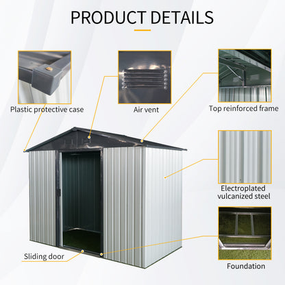 8ft x 4ft Outdoor Metal Storage Shed with Sliding Door and foundation for Backyard, Patio, Lawn - White and Black