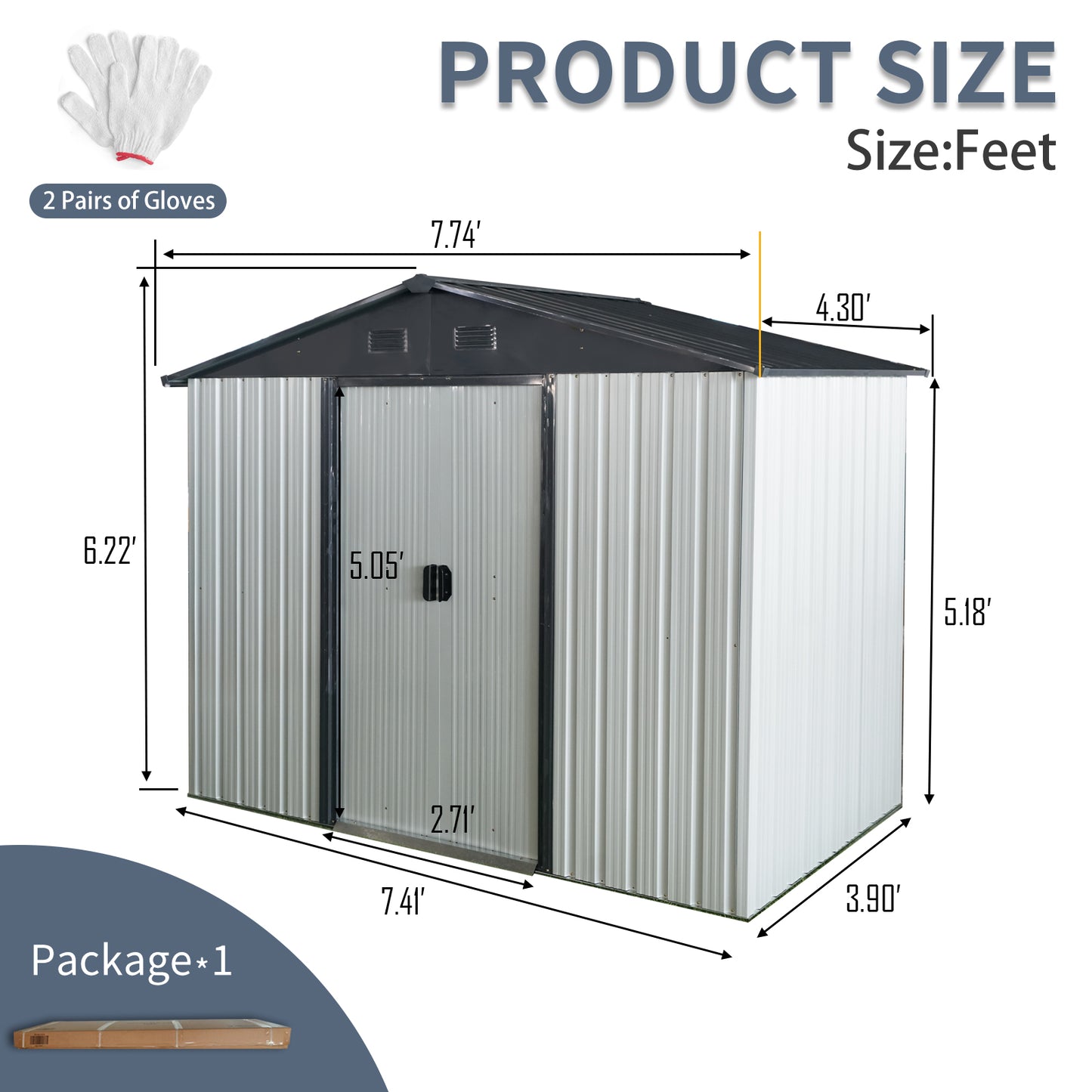 8ft x 4ft Outdoor Metal Storage Shed with Sliding Door and foundation for Backyard, Patio, Lawn - White and Black