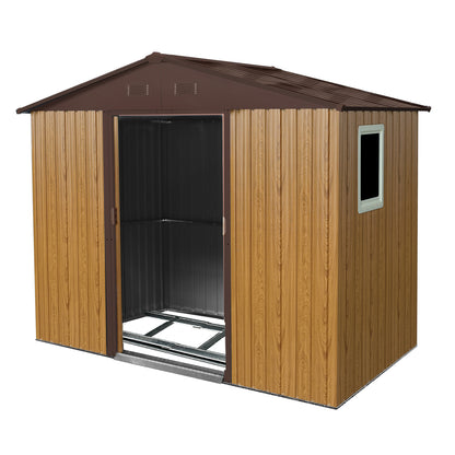 8 ft x 4 ft Outdoor Metal Storage Shed with Window and Metal Foundation for Backyard, Patio, Lawn (Coffee)