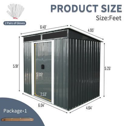 6ft x 5ft Outdoor Metal Storage shed with Lockable Sliding Doors and Transparent plate for Garden, Lawn (Black and White)