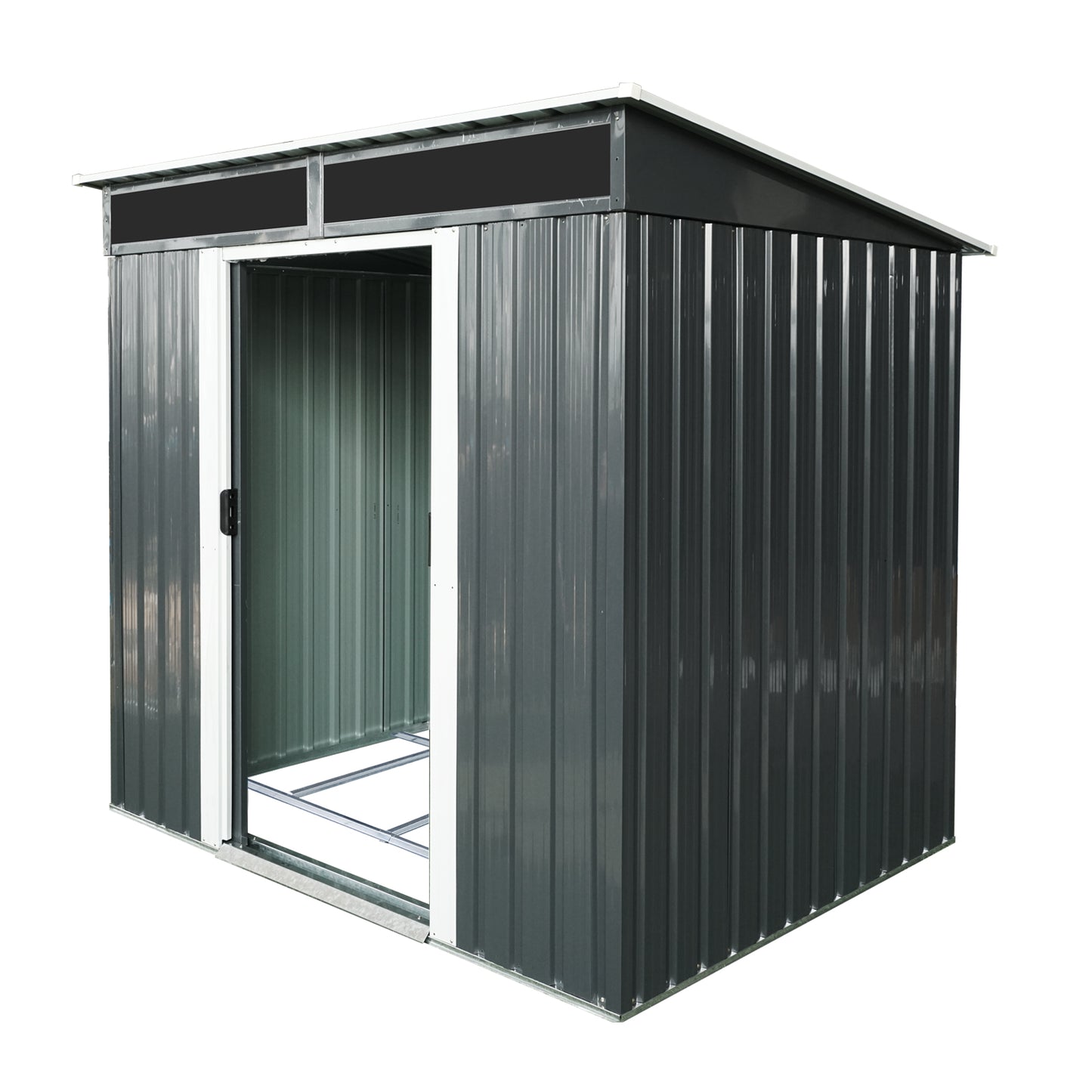 6ft x 5ft Outdoor Metal Storage shed with Lockable Sliding Doors and Transparent plate for Garden, Lawn (Black and White)