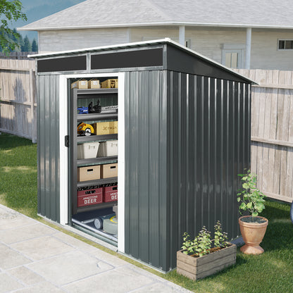 6ft x 5ft Outdoor Metal Storage shed with Lockable Sliding Doors and Transparent plate for Garden, Lawn (Black and White)