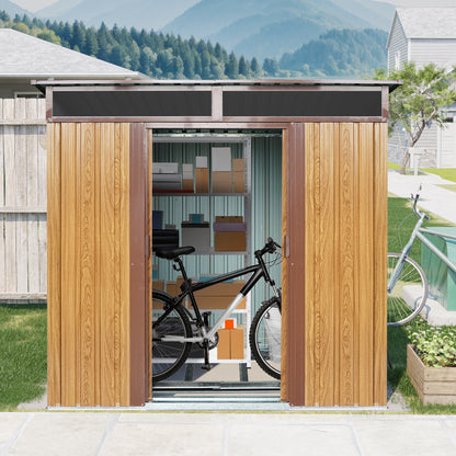 6ft x 5ft Outdoor Metal Storage with Transparent plate and Foundation for Backyard Garden Patio --Coffee