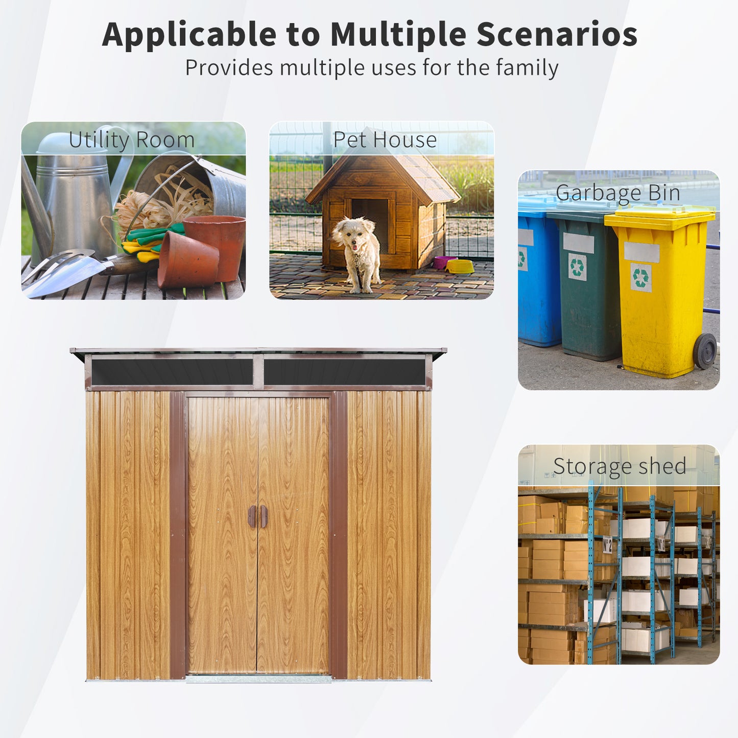 6ft x 5ft Outdoor Metal Storage with Transparent plate and Foundation for Backyard Garden Patio --Coffee