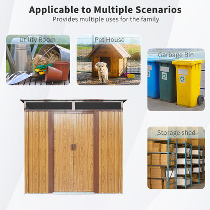 6ft x 5ft Outdoor Metal Storage with Transparent plate and Foundation for Backyard Garden Patio --Coffee