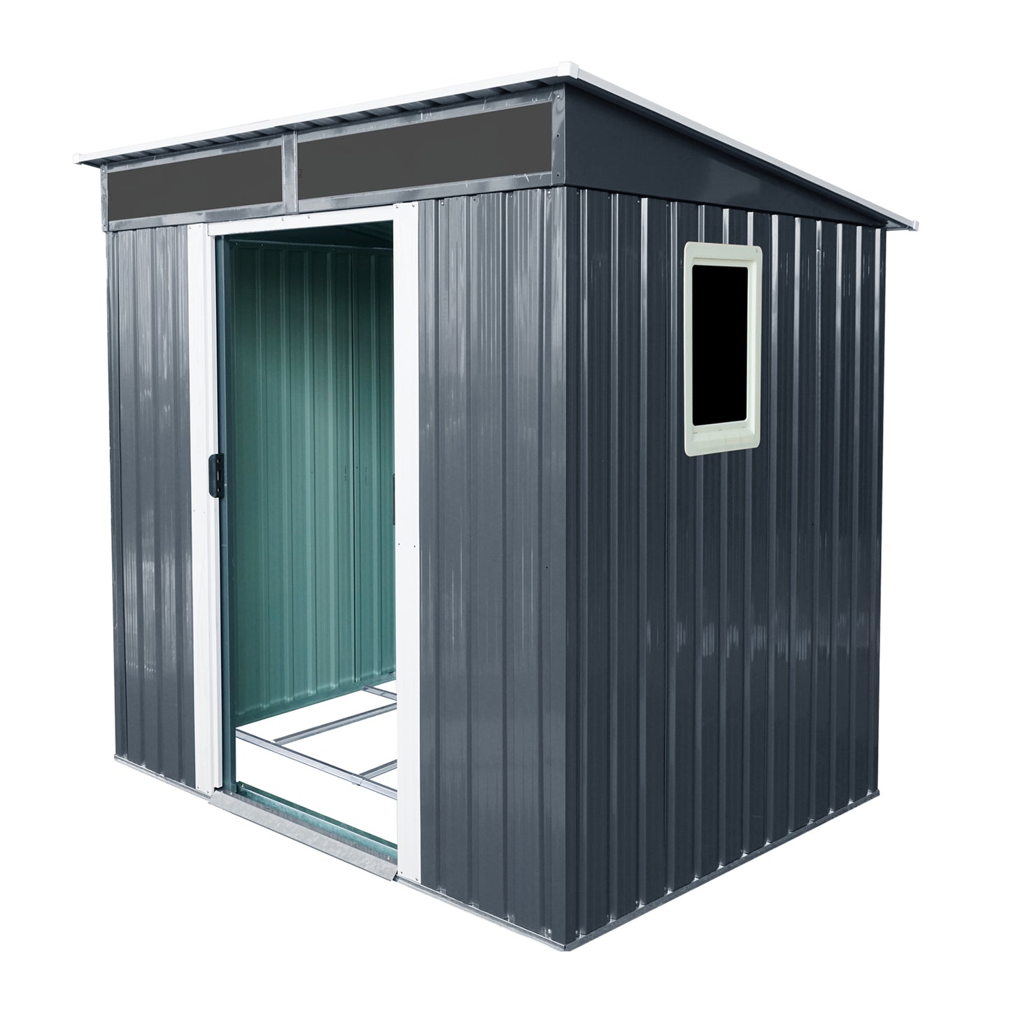 6ft x 5ft Outdoor Metal Storage Shed with Window and Transparent plate for Garden, Lawn (Black and White)