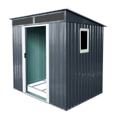6ft x 5ft Outdoor Metal Storage Shed with Window and Transparent plate for Garden, Lawn (Black and White)