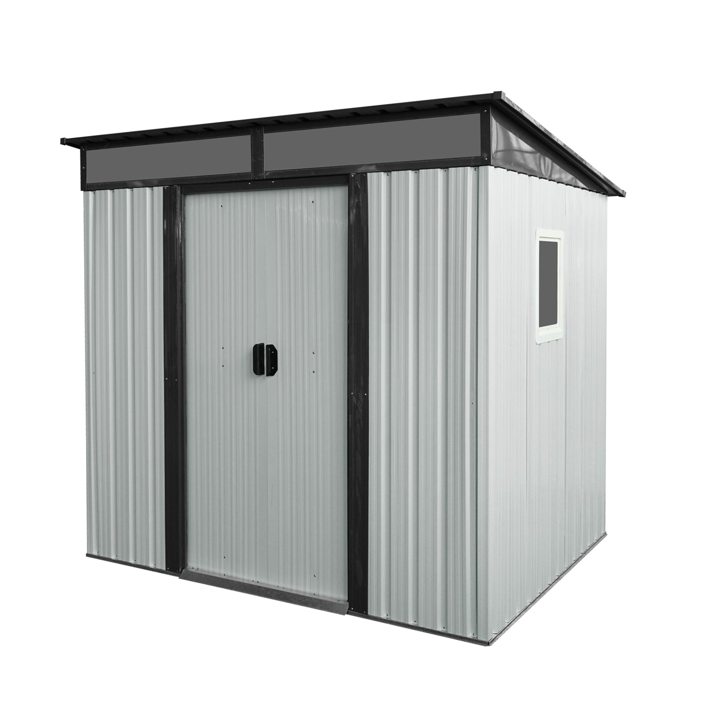 6ft x 5ft Outdoor Metal Storage Shed with Window and Transparent plate for Garden, Lawn (White and Black)
