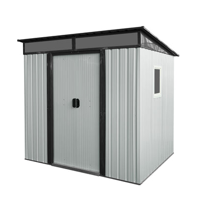 6ft x 5ft Outdoor Metal Storage Shed with Window and Transparent plate for Garden, Lawn (White and Black)