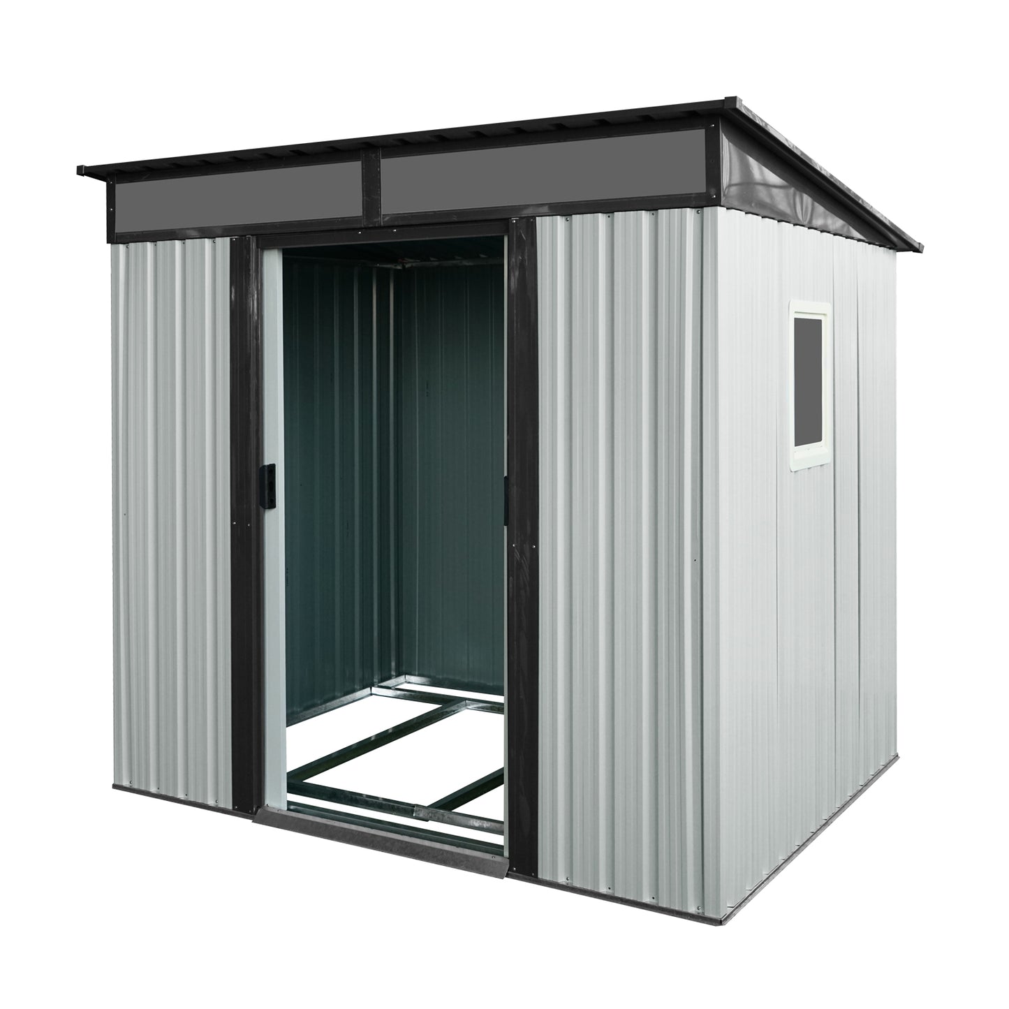 6ft x 5ft Outdoor Metal Storage Shed with Window and Transparent plate for Garden, Lawn (White and Black)