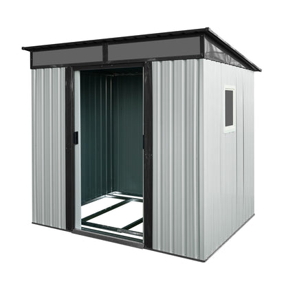 6ft x 5ft Outdoor Metal Storage Shed with Window and Transparent plate for Garden, Lawn (White and Black)
