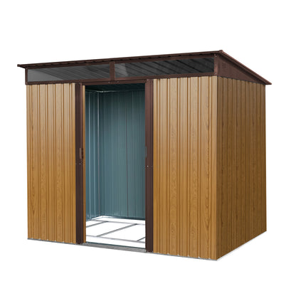 8ft x 6ft Outdoor Metal Storage with Lockable Sliding Doors and Transparent plate for Garden, Lawn (Coffee)