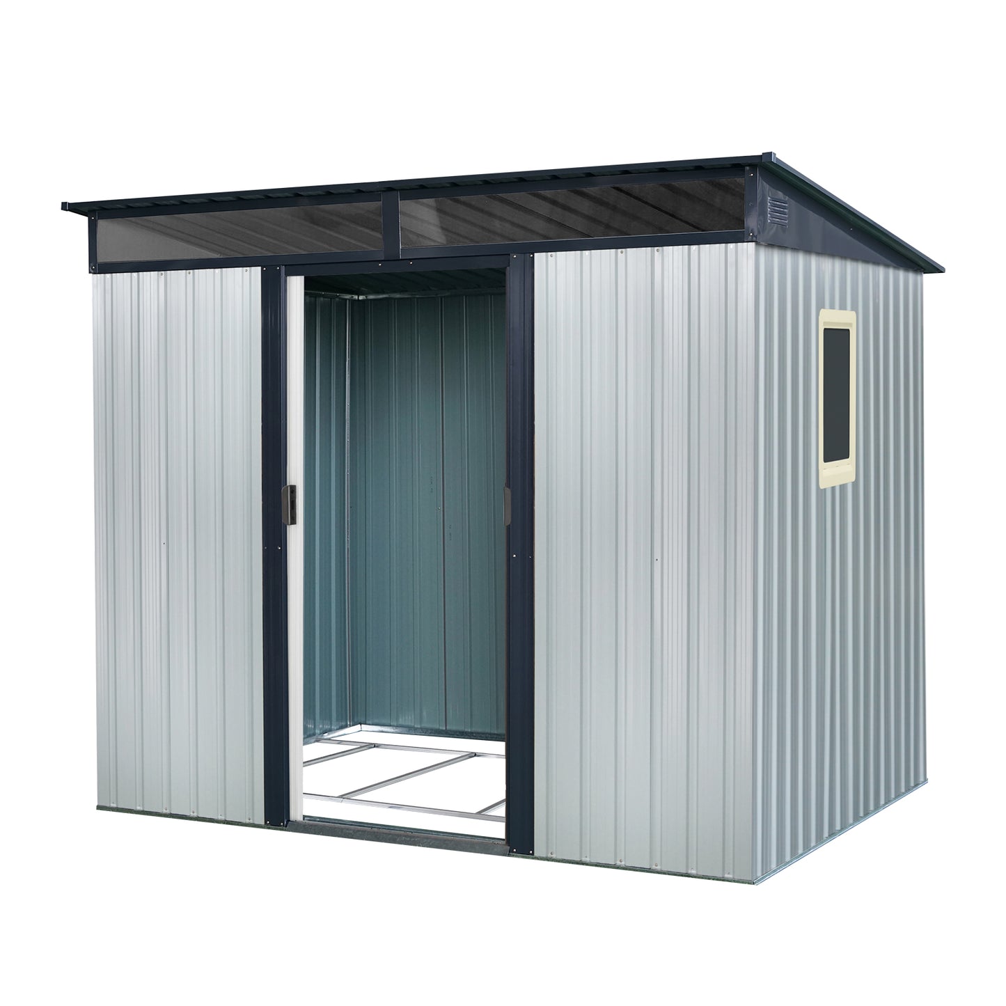 8 ft x 6 ft Outdoor Metal Storage Shed with Window and Transparent plate for Garden, Lawn (White and Black)