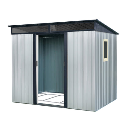 8 ft x 6 ft Outdoor Metal Storage Shed with Window and Transparent plate for Garden, Lawn (White and Black)