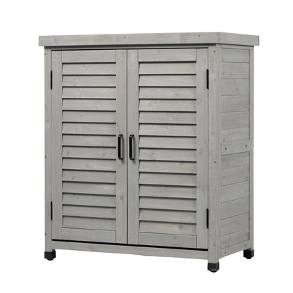 Potting Bench with Storage Cabinet and Metal Table Top for Outdoor Patio, Garden Furniture Wood Workstation Grey 31.5x17x36''