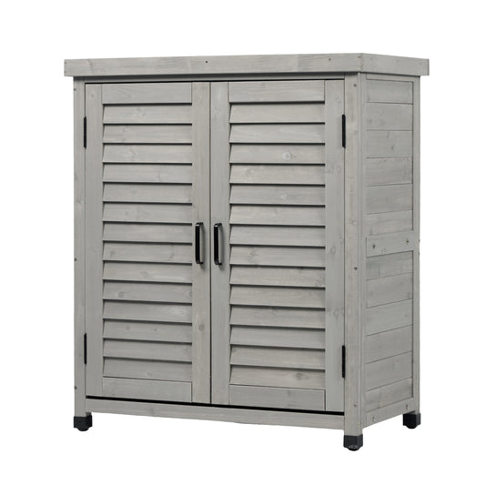 Potting Bench with Storage Cabinet and Metal Table Top for Outdoor Patio, Garden Furniture Wood Workstation Grey 31.5x17x36''