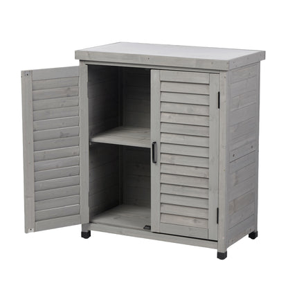 Potting Bench with Storage Cabinet and Metal Table Top for Outdoor Patio, Garden Furniture Wood Workstation Grey 31.5x17x36''