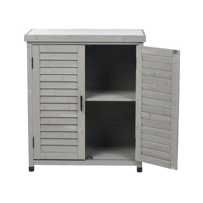 Potting Bench with Storage Cabinet and Metal Table Top for Outdoor Patio, Garden Furniture Wood Workstation Grey 31.5x17x36''