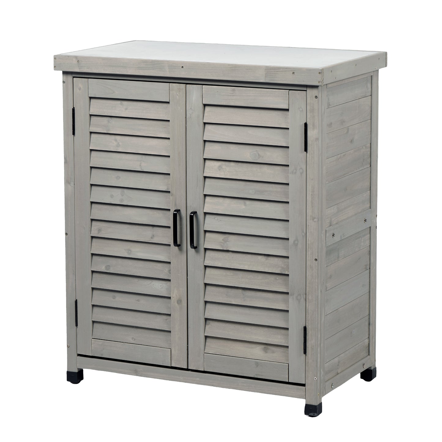 Potting Bench with Storage Cabinet and Metal Table Top for Outdoor Patio, Garden Furniture Wood Workstation Grey 31.5x17x36''