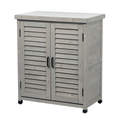 Potting Bench with Storage Cabinet and Metal Table Top for Outdoor Patio, Garden Furniture Wood Workstation Grey 31.5x17x36''