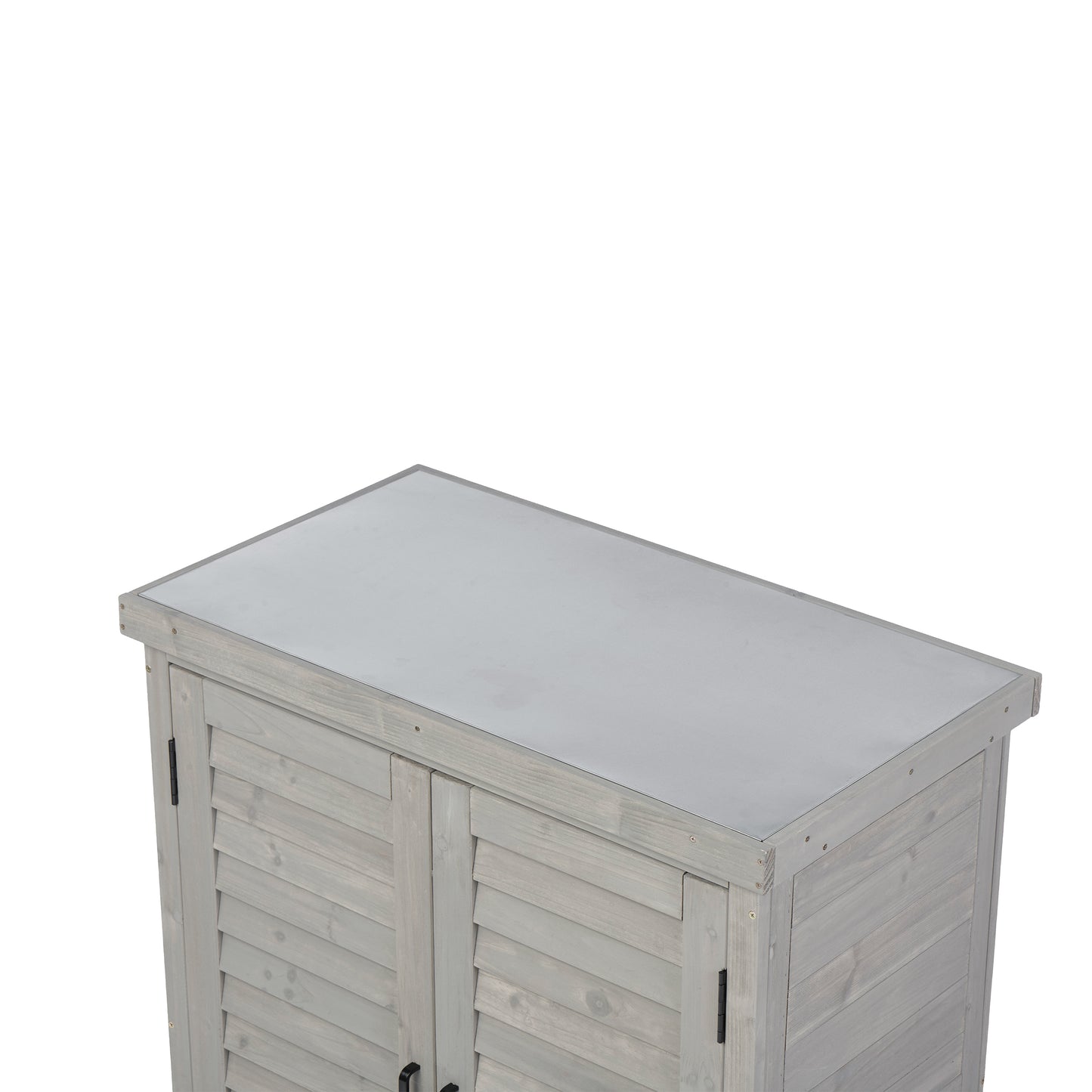 Potting Bench with Storage Cabinet and Metal Table Top for Outdoor Patio, Garden Furniture Wood Workstation Grey 31.5x17x36''