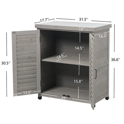 Potting Bench with Storage Cabinet and Metal Table Top for Outdoor Patio, Garden Furniture Wood Workstation Grey 31.5x17x36''