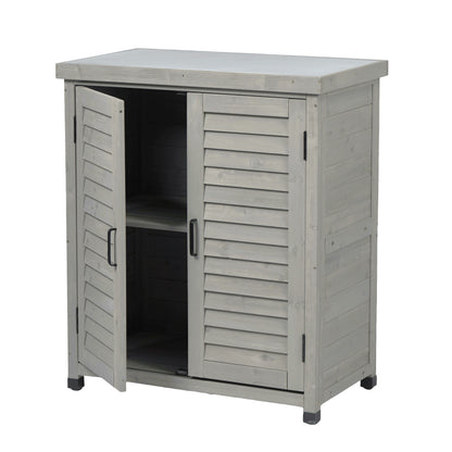 Potting Bench with Storage Cabinet and Metal Table Top for Outdoor Patio, Garden Furniture Wood Workstation Grey 31.5x17x36''