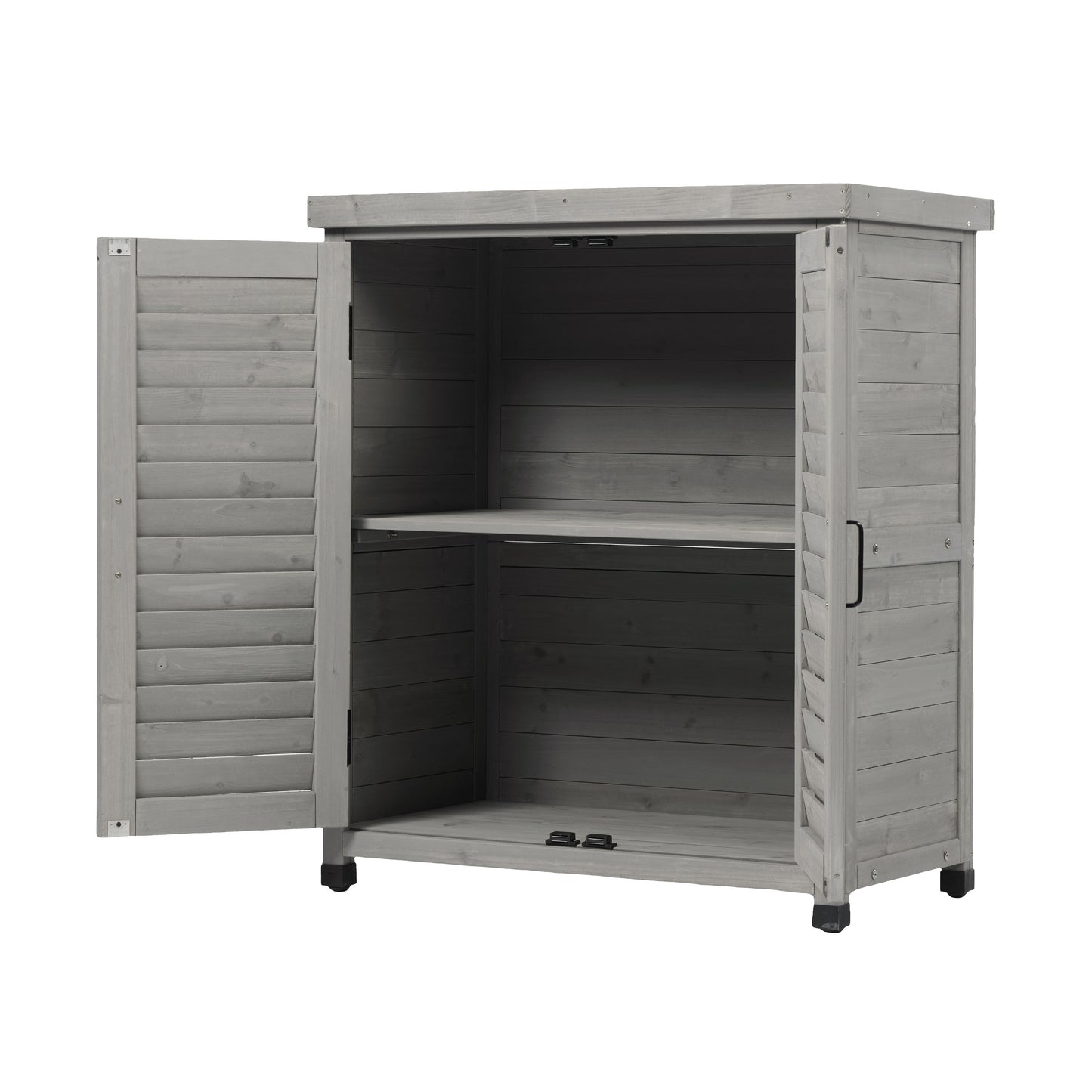 Potting Bench with Storage Cabinet and Metal Table Top for Outdoor Patio, Garden Furniture Wood Workstation Grey 31.5x17x36''