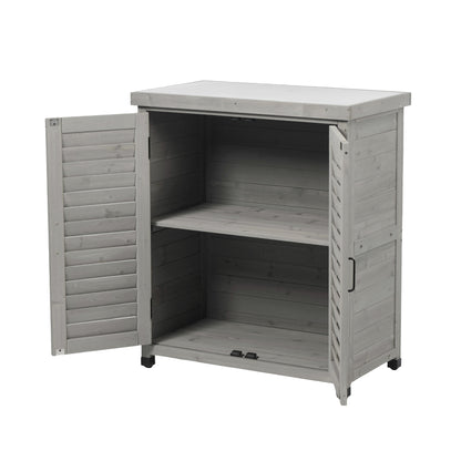 Potting Bench with Storage Cabinet and Metal Table Top for Outdoor Patio, Garden Furniture Wood Workstation Grey 31.5x17x36''