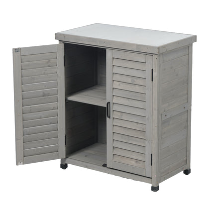 Potting Bench with Storage Cabinet and Metal Table Top for Outdoor Patio, Garden Furniture Wood Workstation Grey 31.5x17x36''