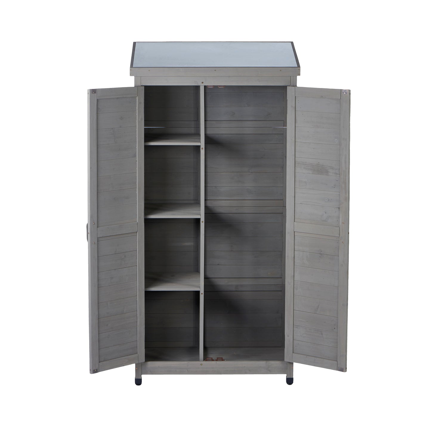 Outdoor Wooden Storage Shed with Metal Top Tall Vertical Tool Cabinet for Backyard Garden Patio Lawn