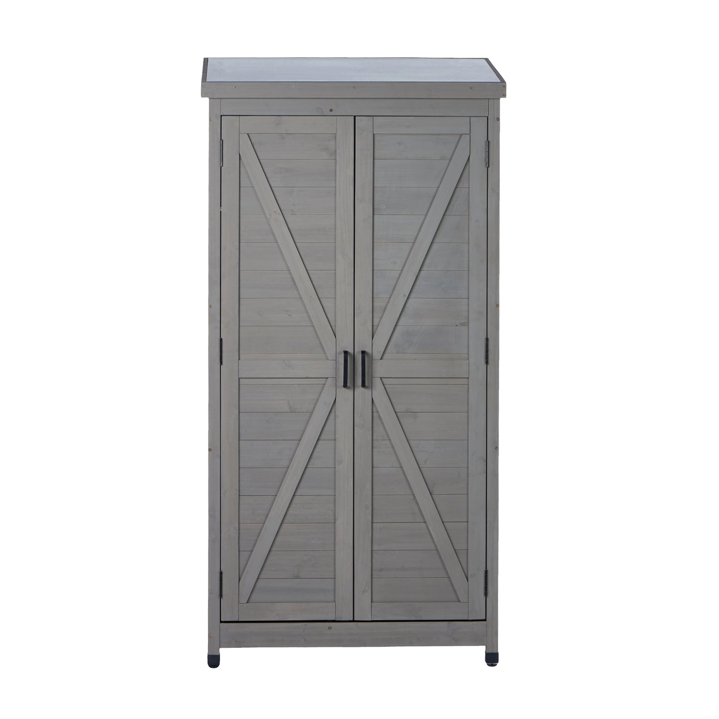 Outdoor Wooden Storage Shed with Metal Top Tall Vertical Tool Cabinet for Backyard Garden Patio Lawn
