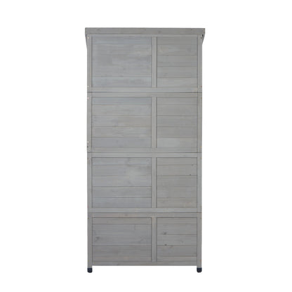 Outdoor Wooden Storage Shed with Metal Top Tall Vertical Tool Cabinet for Backyard Garden Patio Lawn