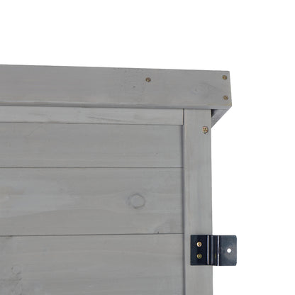 Outdoor Wooden Storage Shed with Metal Top Tall Vertical Tool Cabinet for Backyard Garden Patio Lawn