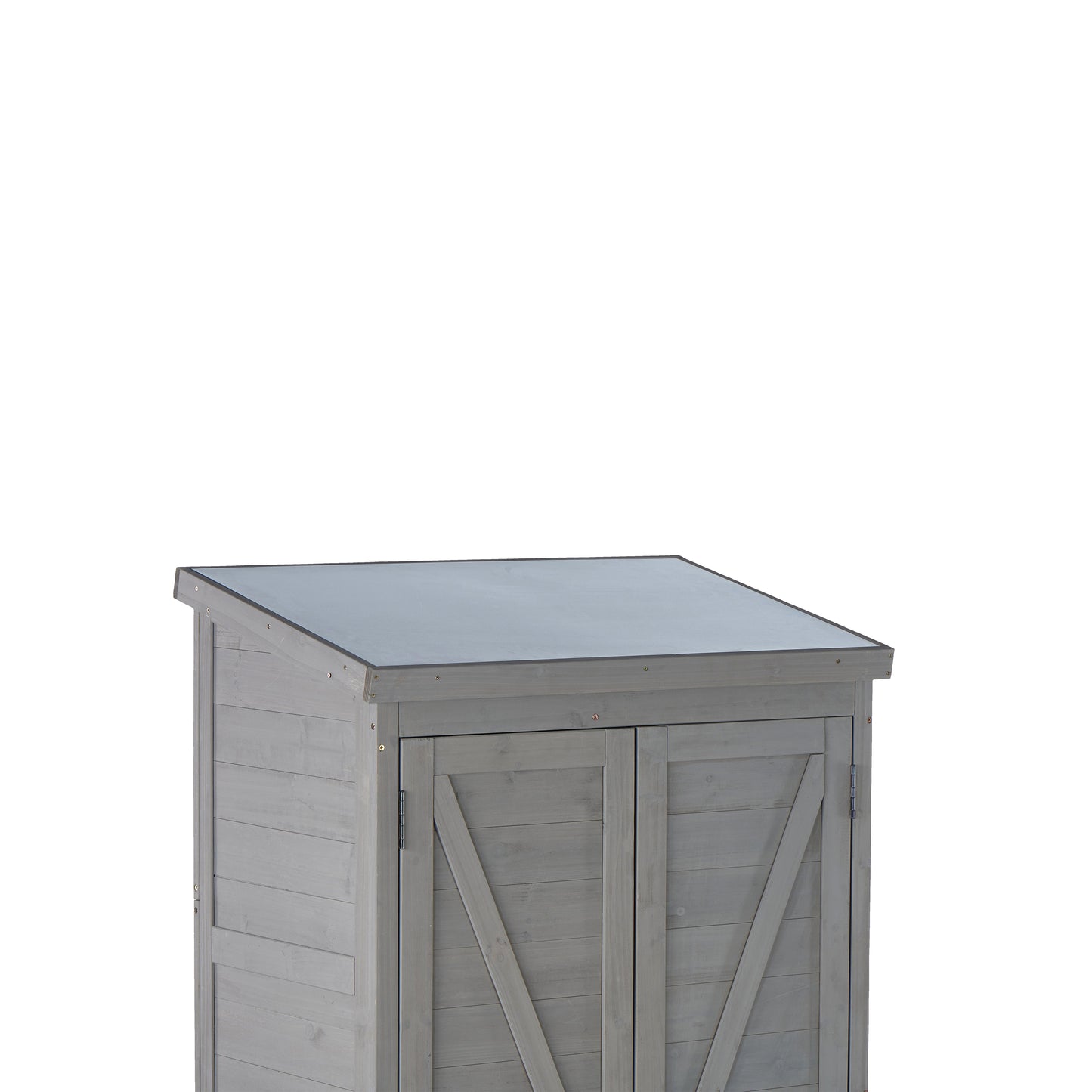 Outdoor Wooden Storage Shed with Metal Top Tall Vertical Tool Cabinet for Backyard Garden Patio Lawn