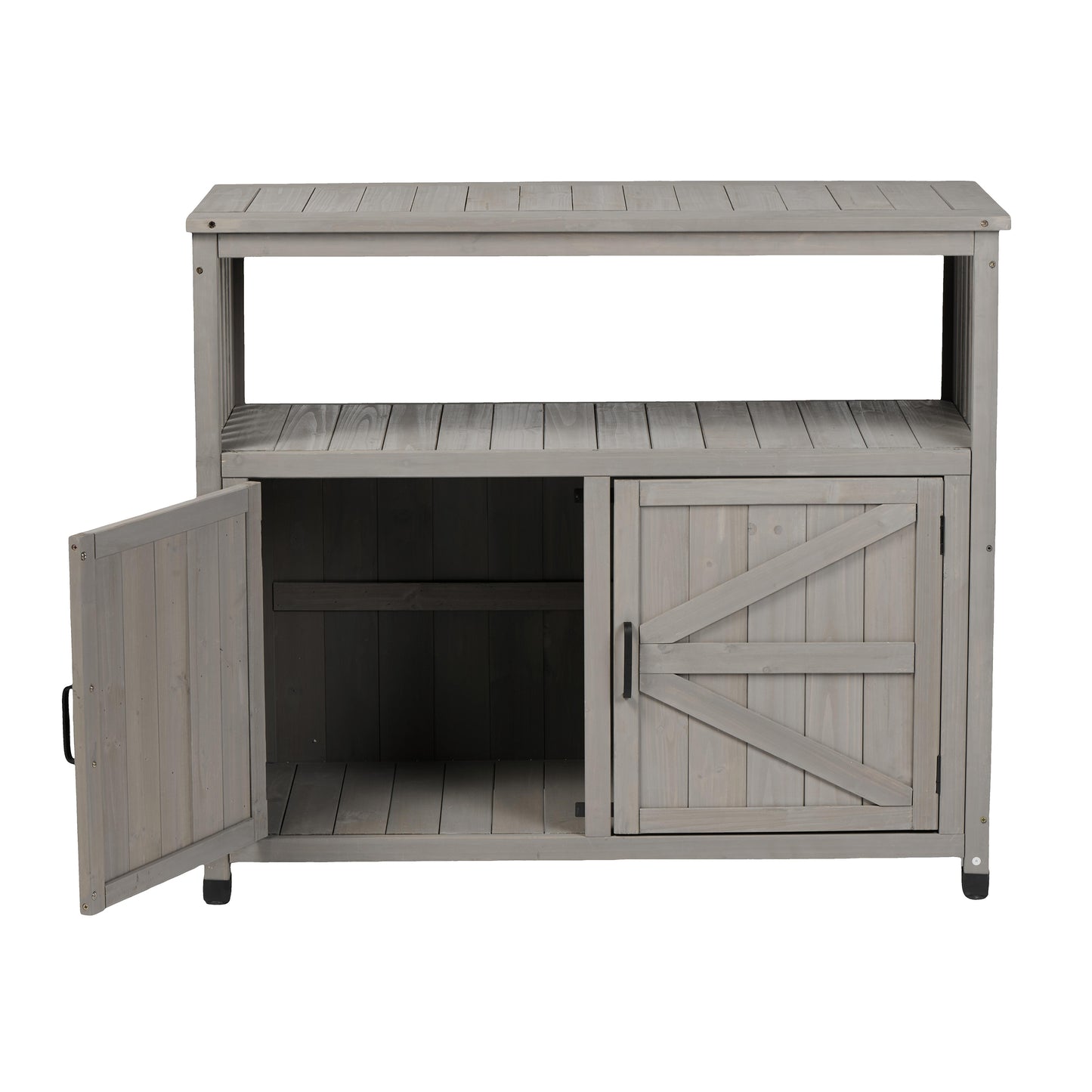 Wooden Patio Bar Table Set with Storage, Buffet Cabinet Sideboard for Outdoor and Indoor