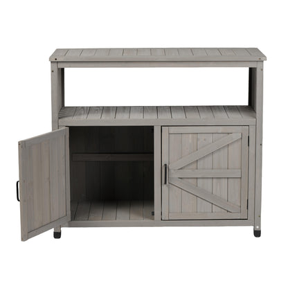 Wooden Patio Bar Table Set with Storage, Buffet Cabinet Sideboard for Outdoor and Indoor