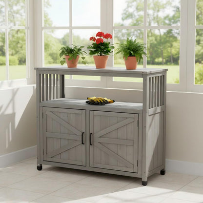 Wooden Patio Bar Table Set with Storage, Buffet Cabinet Sideboard for Outdoor and Indoor
