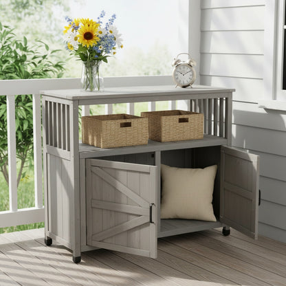 Wooden Patio Bar Table Set with Storage, Buffet Cabinet Sideboard for Outdoor and Indoor