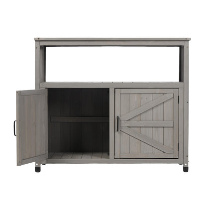 Wooden Patio Bar Table Set with Storage, Buffet Cabinet Sideboard for Outdoor and Indoor