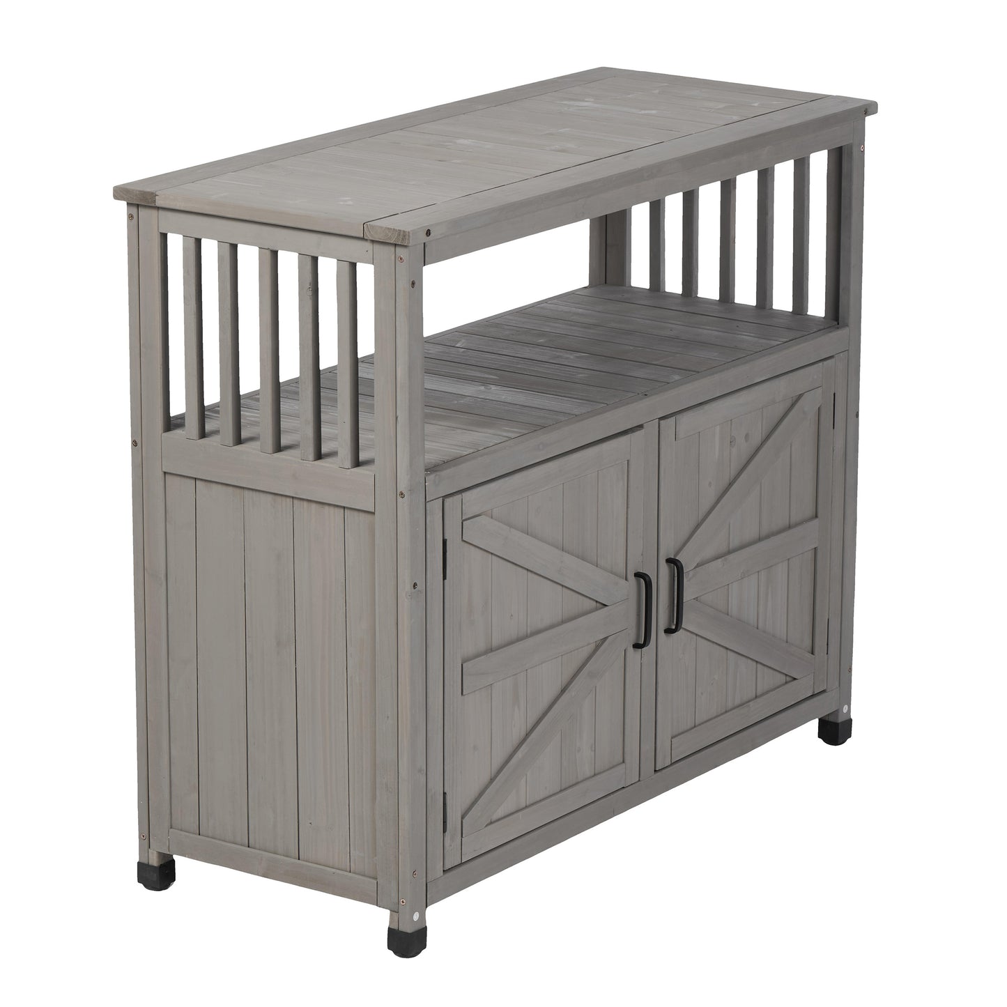 Wooden Patio Bar Table Set with Storage, Buffet Cabinet Sideboard for Outdoor and Indoor