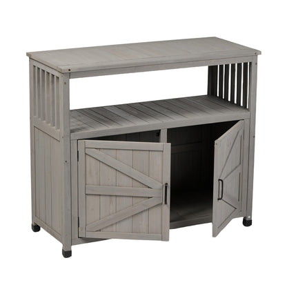 Wooden Patio Bar Table Set with Storage, Buffet Cabinet Sideboard for Outdoor and Indoor