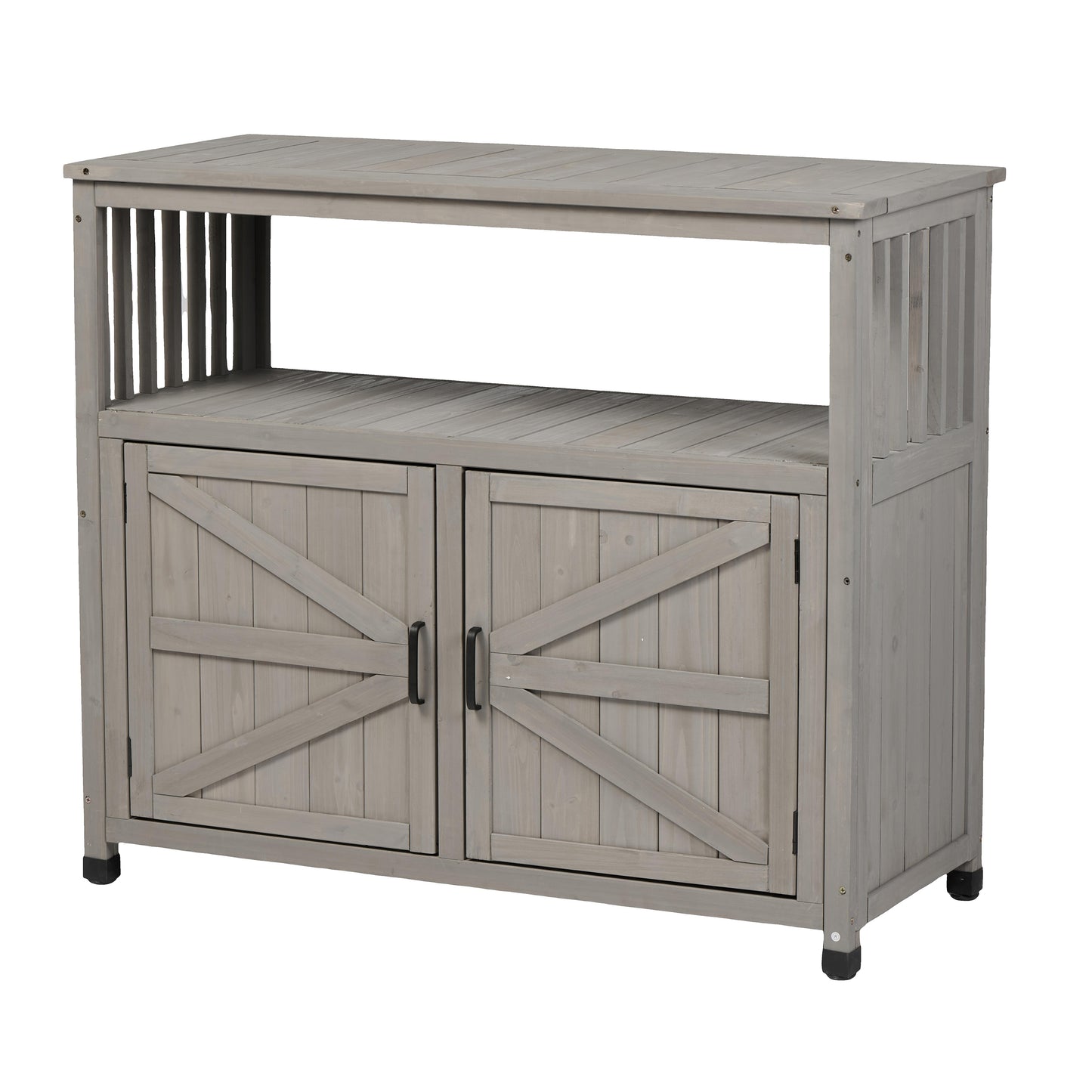 Wooden Patio Bar Table Set with Storage, Buffet Cabinet Sideboard for Outdoor and Indoor