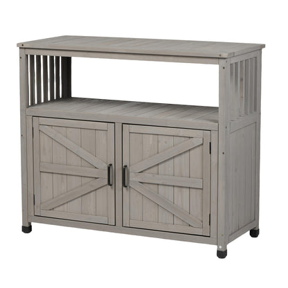 Wooden Patio Bar Table Set with Storage, Buffet Cabinet Sideboard for Outdoor and Indoor
