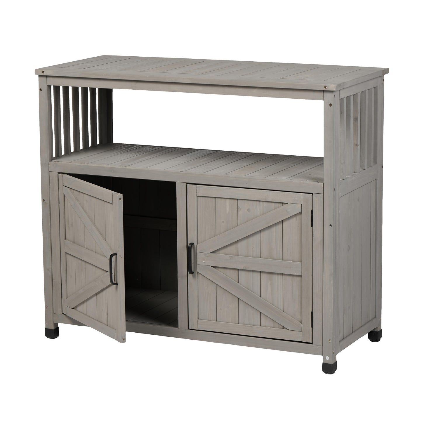Wooden Patio Bar Table Set with Storage, Buffet Cabinet Sideboard for Outdoor and Indoor