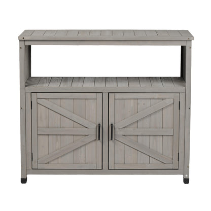 Wooden Patio Bar Table Set with Storage, Buffet Cabinet Sideboard for Outdoor and Indoor