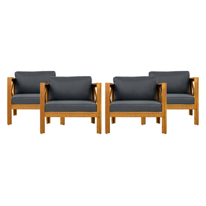 Outdoor Acacia Wood Club Wooden Armchair with Cushions (Set of 2), Conversation Set,Teak Finish,Dark Grey cushion