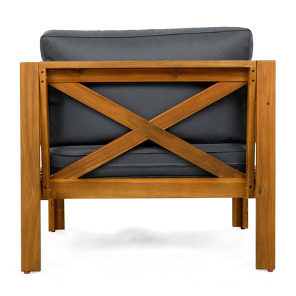 Outdoor Acacia Wood Club Wooden Armchair with Cushions (Set of 2), Conversation Set,Teak Finish,Dark Grey cushion