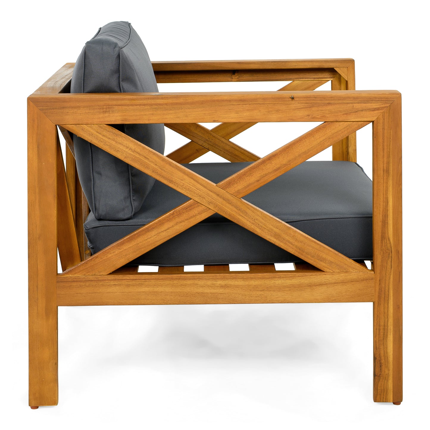 Outdoor Acacia Wood Club Wooden Armchair with Cushions (Set of 2), Conversation Set,Teak Finish,Dark Grey cushion