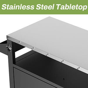 Two Doors Outdoor Grill Cart with Patio Furniture, Outdoor Grill Table with Storage,Rolling Bar Cart Outdoor BBQ Cart with Hooks and Spice Rack for Grilling Accessories, Black